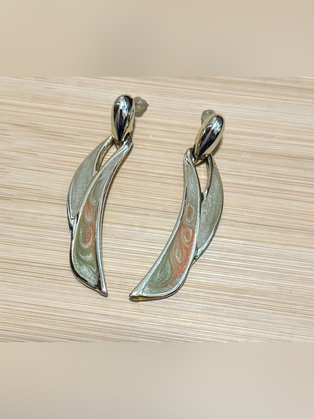 Silver-Tone Iridescent Enamel Post Back Earrings